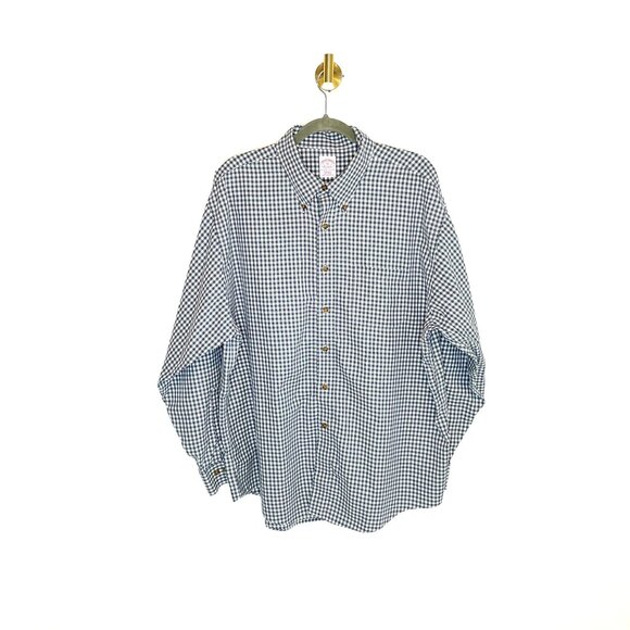 Classic | Pair of 100% Cotton Brooks Bros Button Downs | Green Plaid Blue Check - Picture 2 of 16